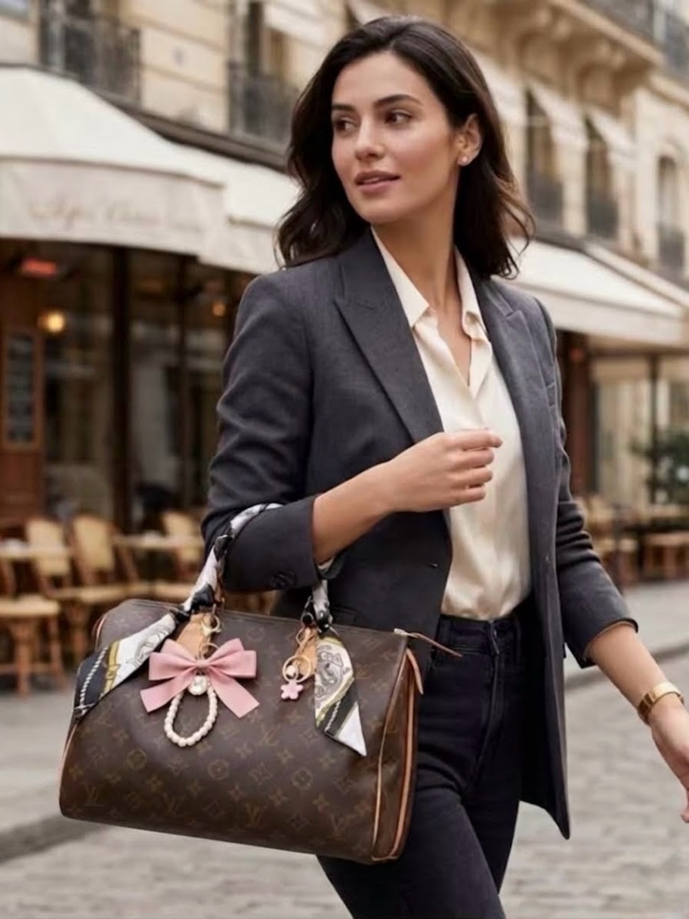 Louis Vuitton Speedy 30 Brown Monogram Satchel with Pink Bow Charm - Picture 11 of 11